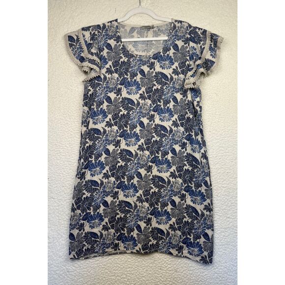 Luisa Perla Made In Italy‎ Crochet Trim Ruffle Sleeve Linen Lace Dress Large - Picture 1 of 8